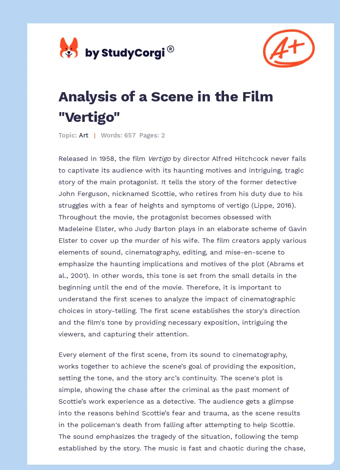 Analysis of a Scene in the Film "Vertigo". Page 1