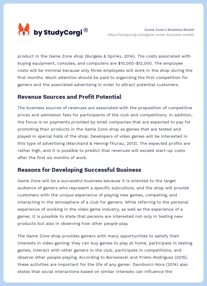 Game Zone's Business Model. Page 2