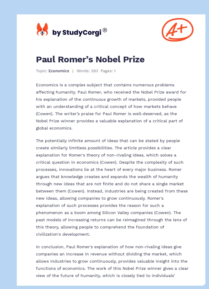 Paul Romer’s Nobel Prize. Page 1