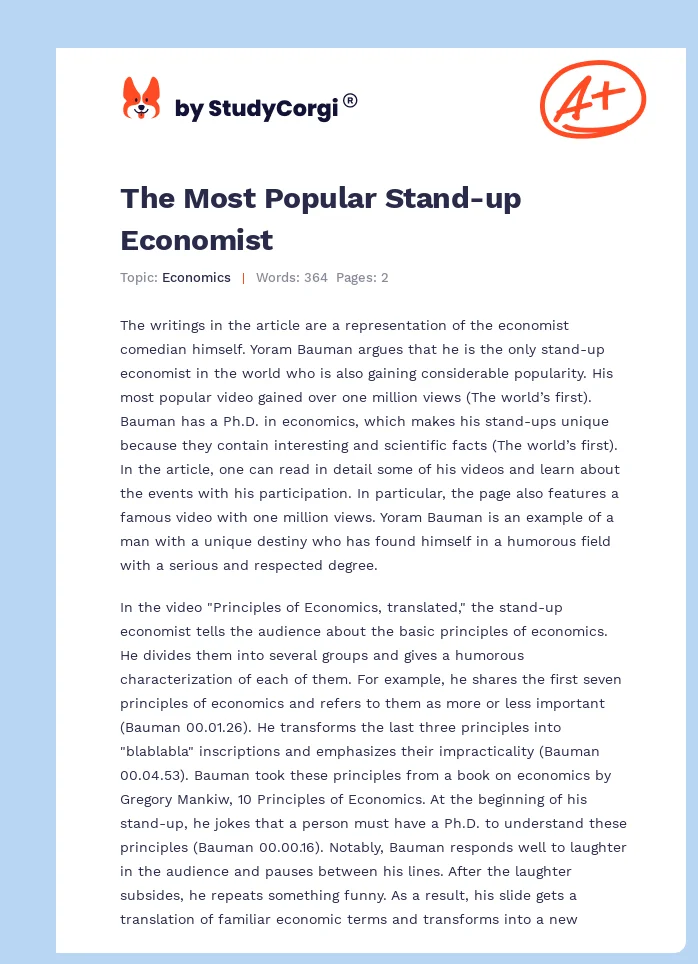 The Most Popular Stand-up Economist. Page 1