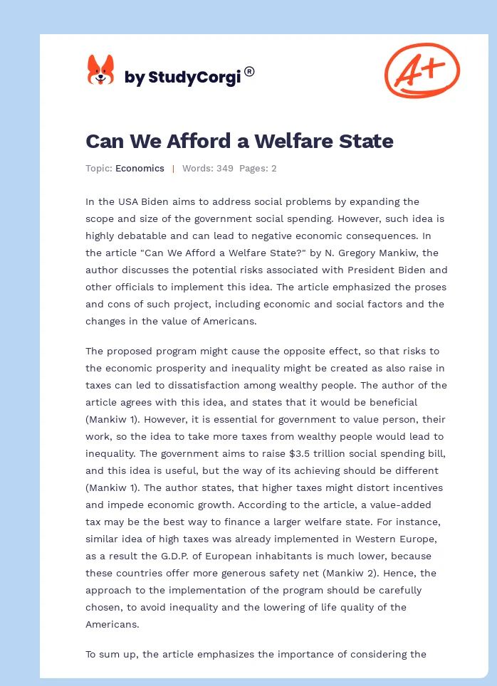Can We Afford a Welfare State. Page 1