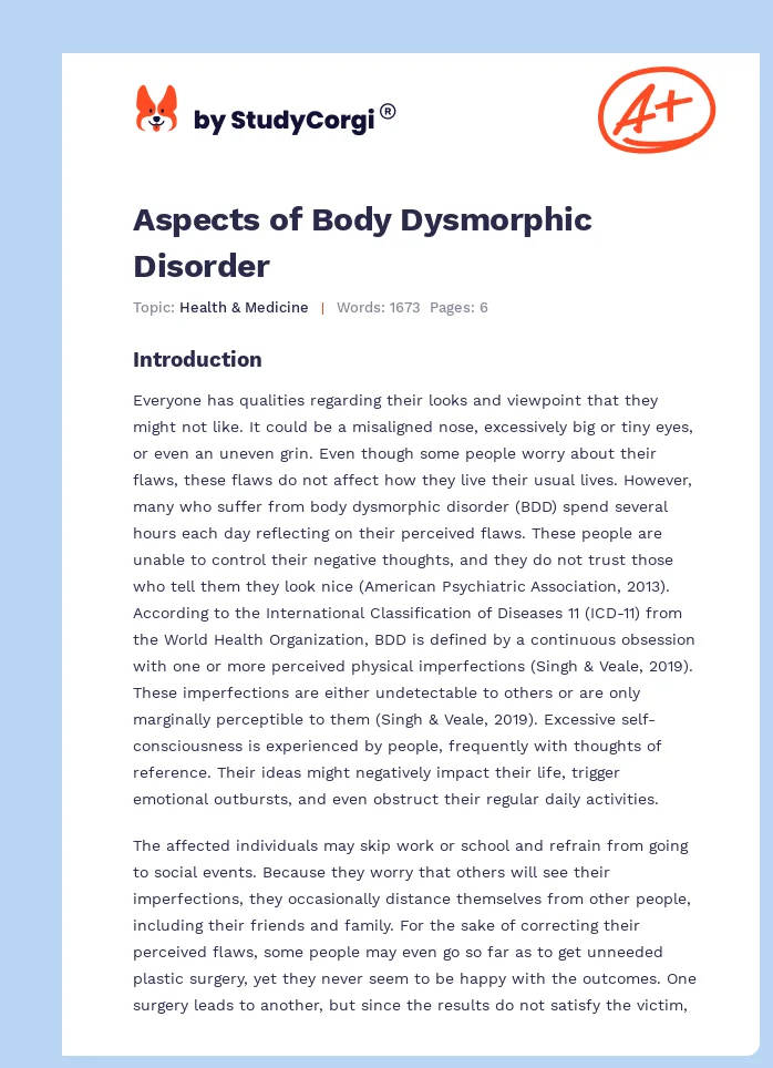 Aspects of Body Dysmorphic Disorder. Page 1