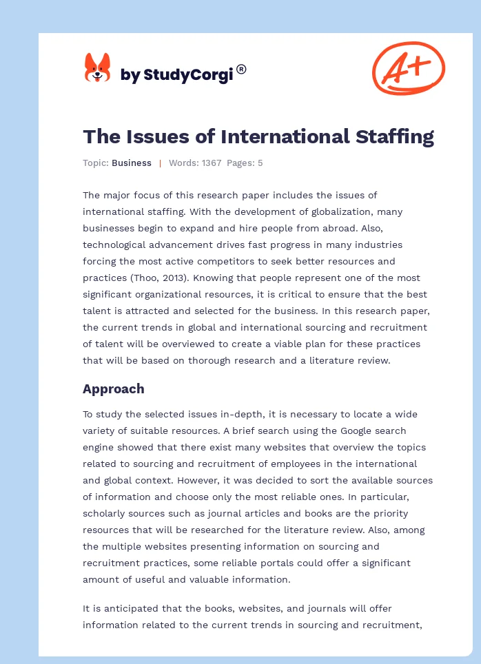 The Issues of International Staffing. Page 1
