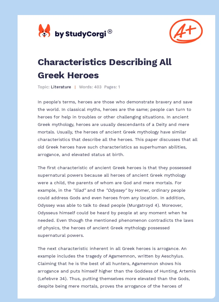 Characteristics Describing All Greek Heroes. Page 1