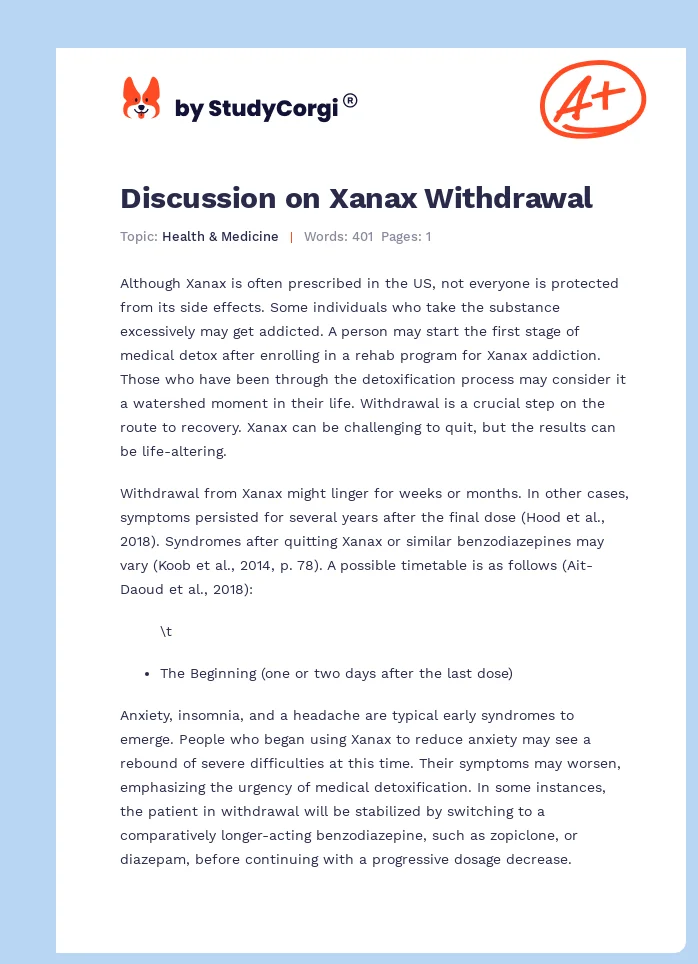 Discussion on Xanax Withdrawal. Page 1
