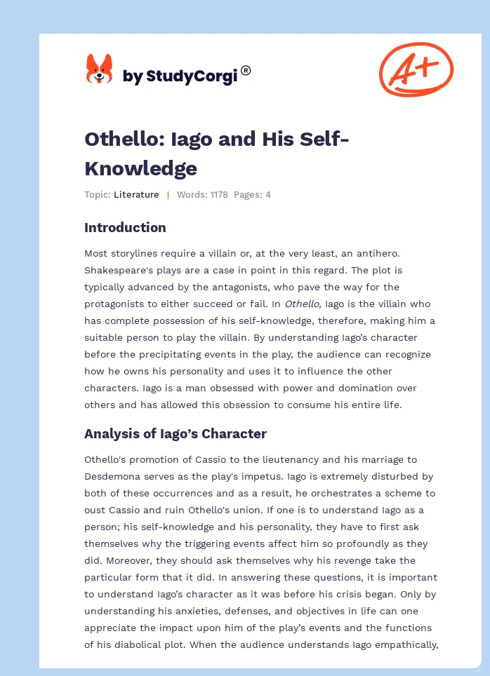 Othello: Iago and His Self-Knowledge. Page 1
