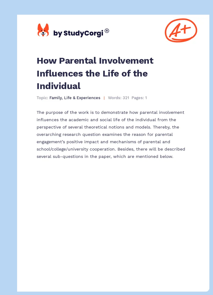 How Parental Involvement Influences the Life of the Individual. Page 1