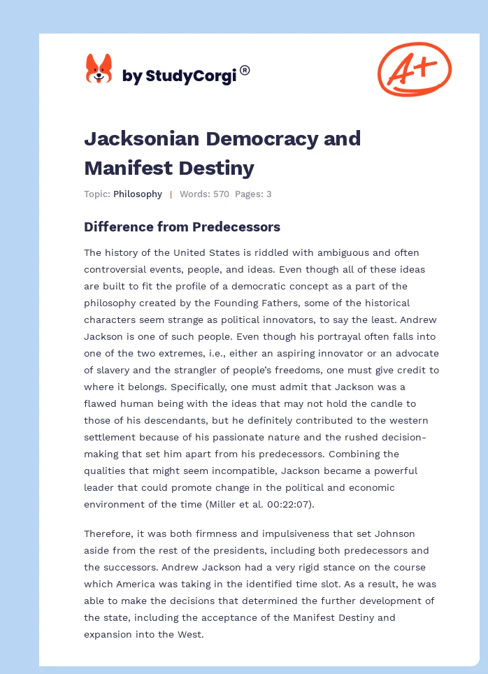 Jacksonian Democracy and Manifest Destiny. Page 1