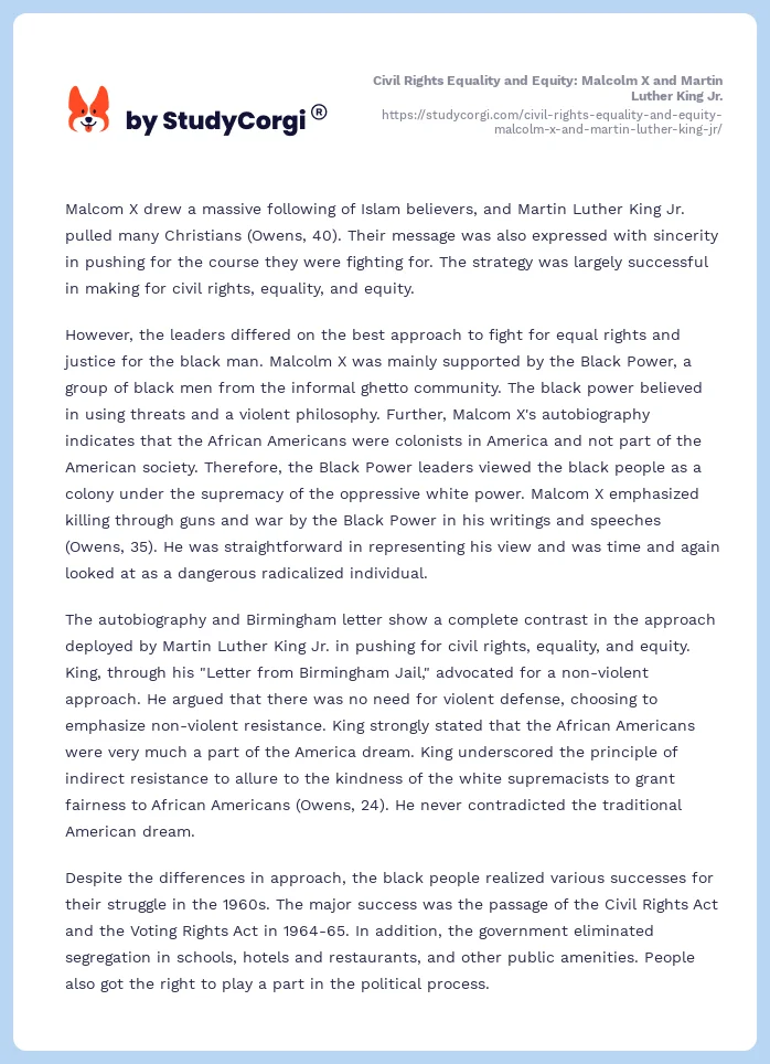 Civil Rights Equality and Equity: Malcolm X and Martin Luther King Jr.. Page 2