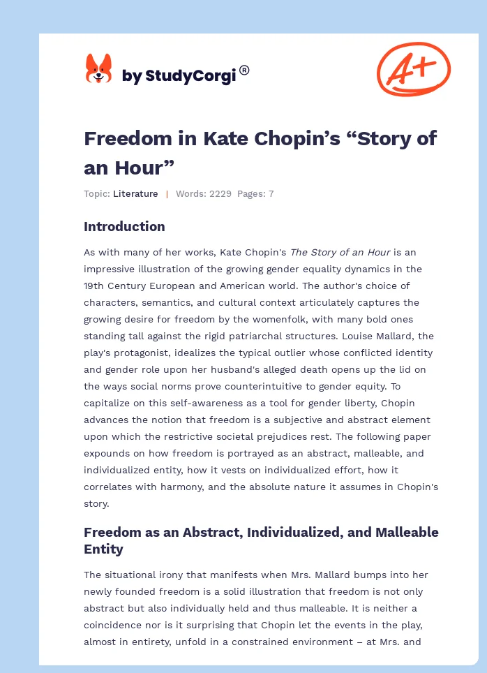 Freedom in Kate Chopin’s “Story of an Hour”. Page 1