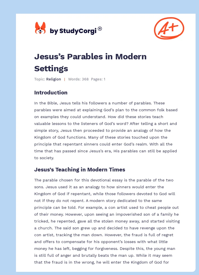 Jesus’s Parables in Modern Settings. Page 1