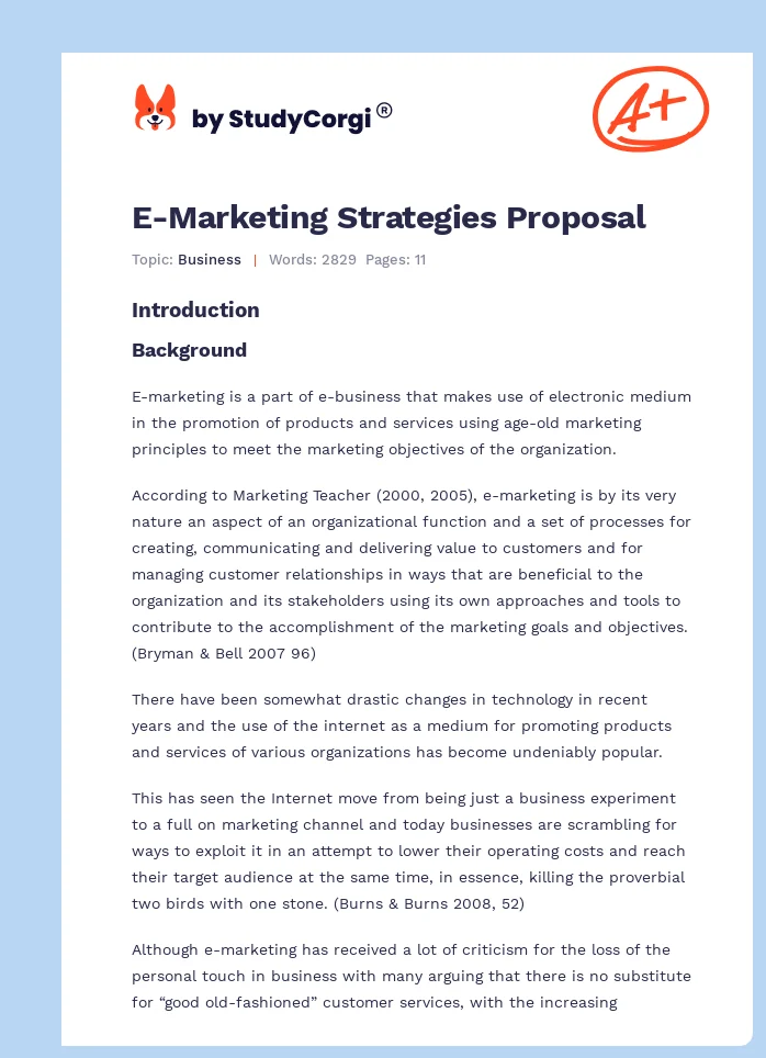 E-Marketing Strategies Proposal. Page 1