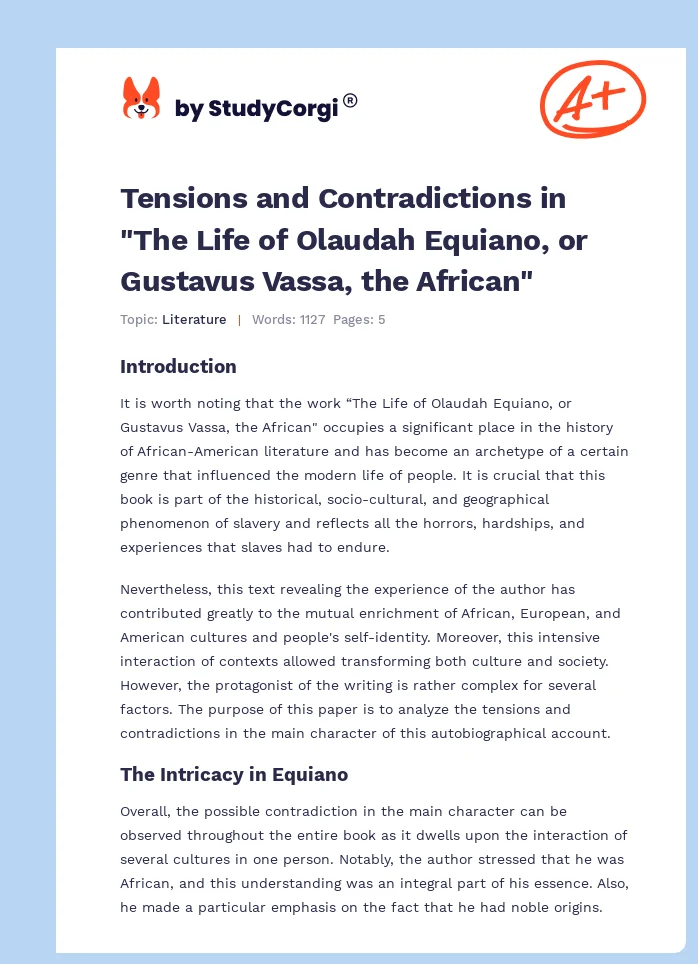 Tensions and Contradictions in "The Life of Olaudah Equiano, or Gustavus Vassa, the African". Page 1
