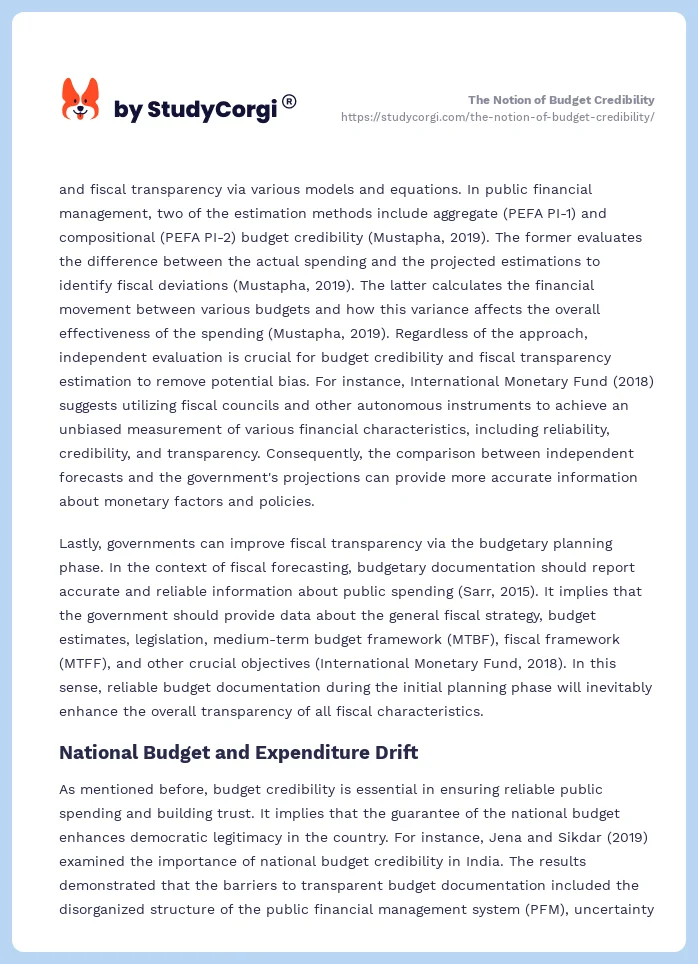 The Notion of Budget Credibility. Page 2