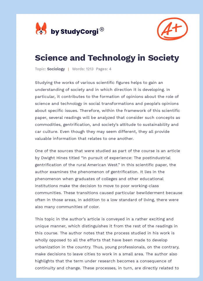 Science and Technology in Society. Page 1