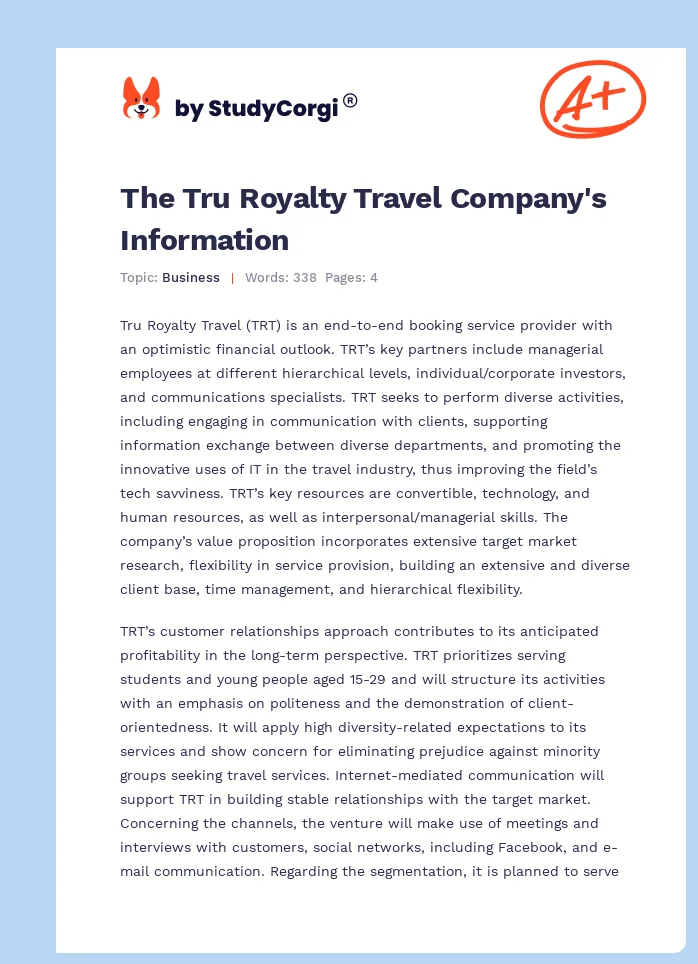 The Tru Royalty Travel Company's Information. Page 1