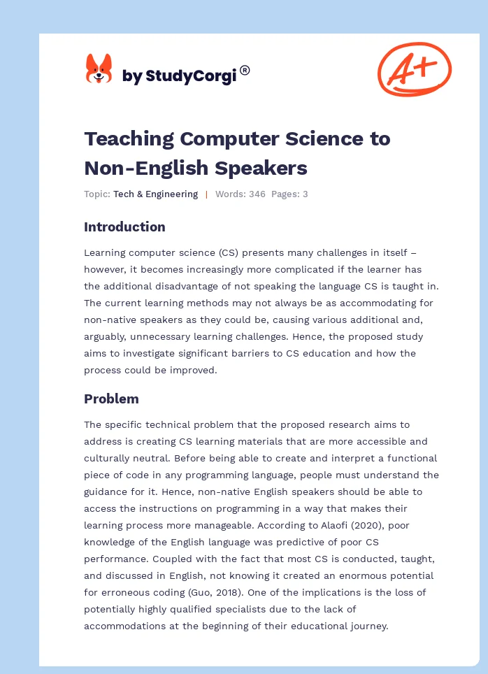 Computer Programming for Non-English Speakers: Problem & Solution. Page 1