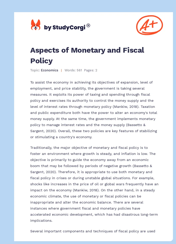 Aspects of Monetary and Fiscal Policy. Page 1