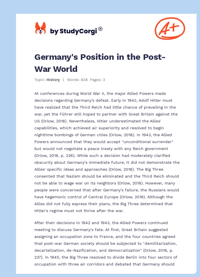 Germany's Position in the Post-War World. Page 1