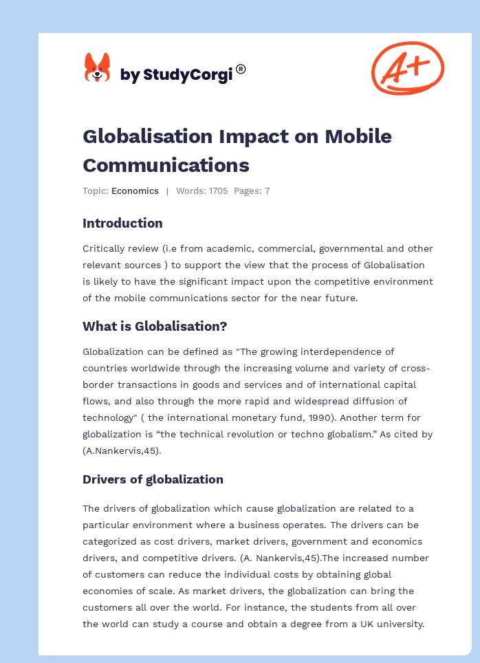 Globalisation Impact on Mobile Communications. Page 1