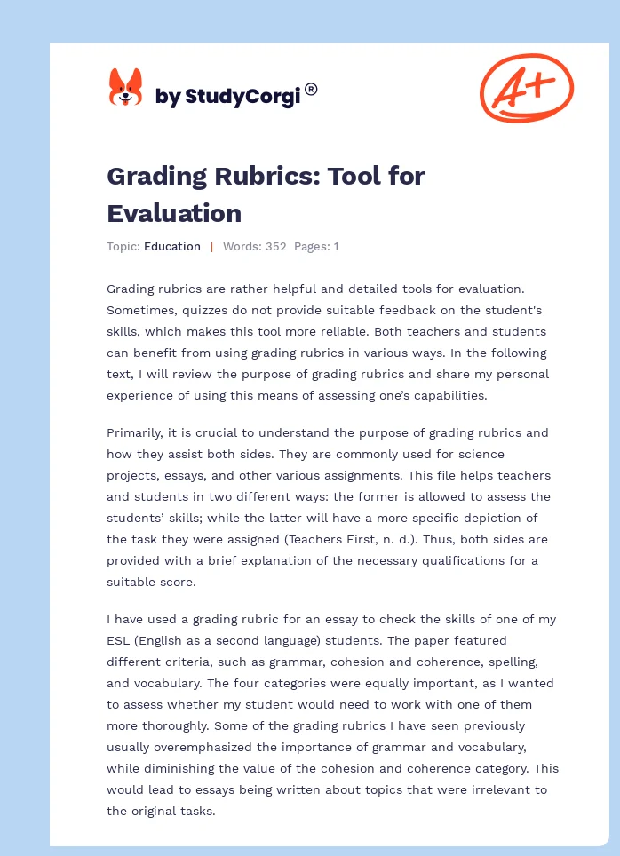 Grading Rubrics: Tool for Evaluation. Page 1