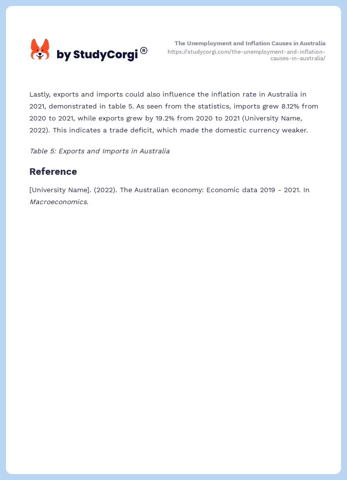 The Unemployment and Inflation Causes in Australia. Page 2