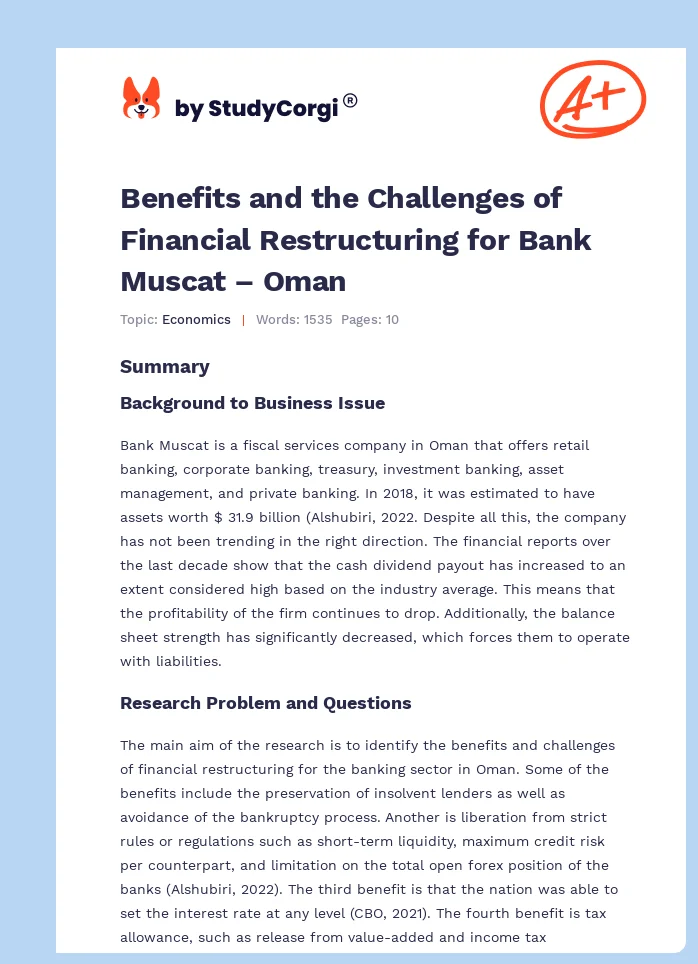 Benefits and the Challenges of Financial Restructuring for Bank Muscat – Oman. Page 1