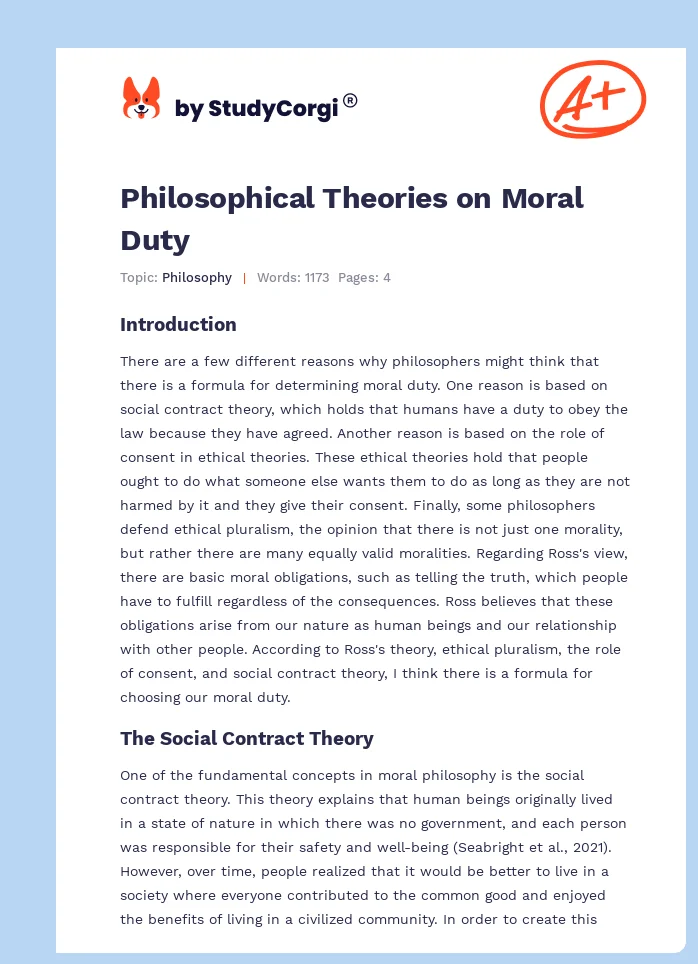 Philosophical Theories on Moral Duty. Page 1
