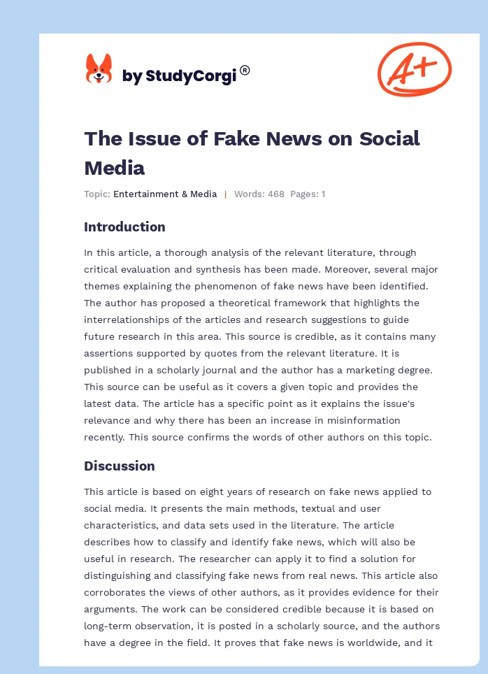 The Issue of Fake News on Social Media. Page 1