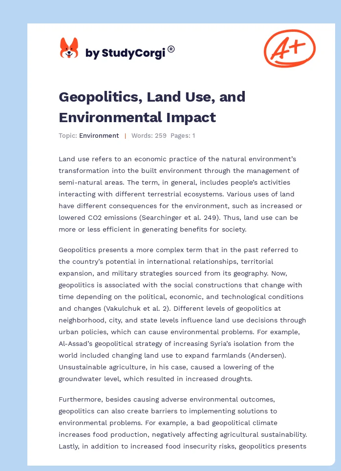 Geopolitics, Land Use, and Environmental Impact. Page 1