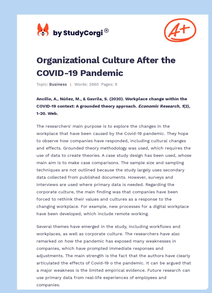 Organizational Culture After the COVID-19 Pandemic. Page 1