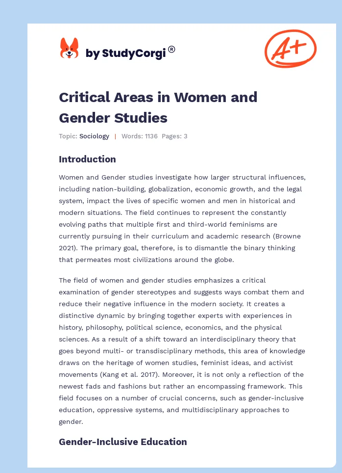Critical Areas in Women and Gender Studies. Page 1