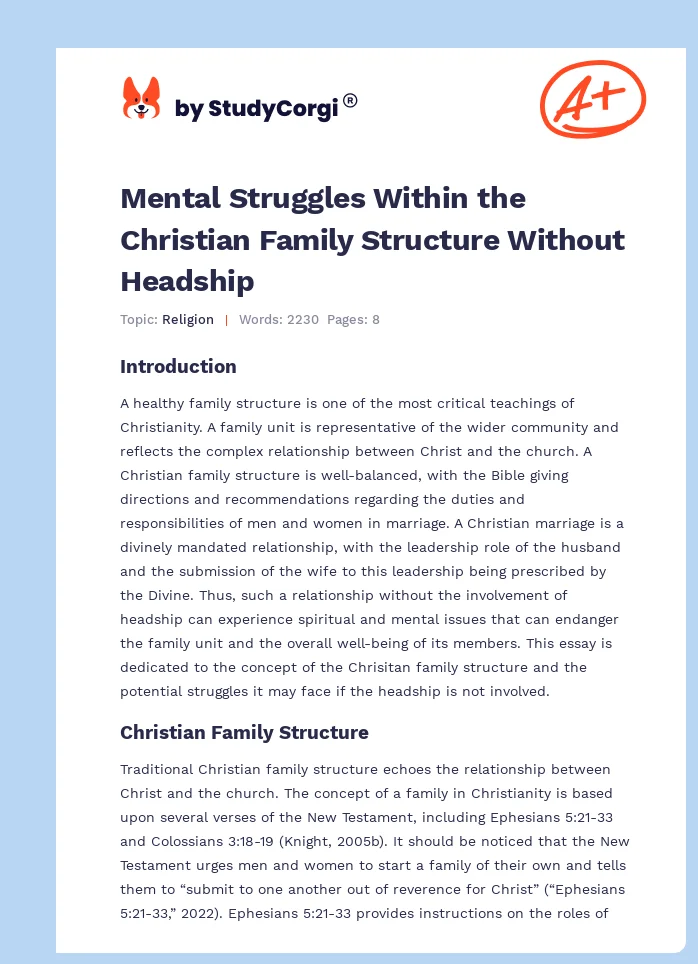 Mental Struggles Within the Christian Family Structure Without Headship. Page 1