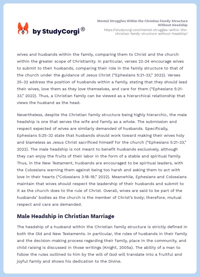Mental Struggles Within the Christian Family Structure Without Headship. Page 2