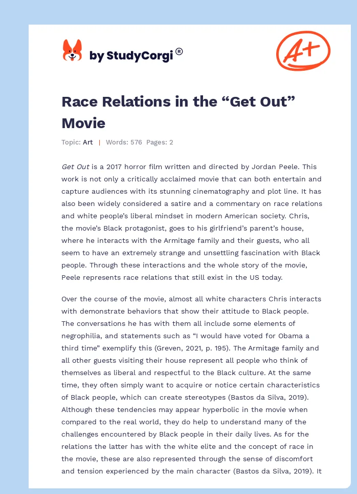Race Relations in the “Get Out” Movie. Page 1