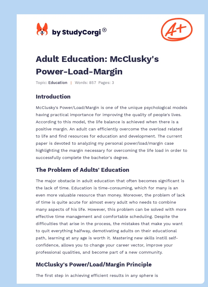 Adult Education: McClusky's Power-Load-Margin. Page 1