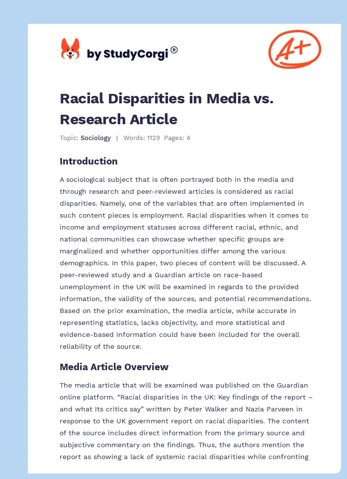 Racial Disparities in Media vs. Research Article. Page 1