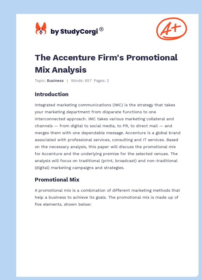 The Accenture Firm's Promotional Mix Analysis. Page 1