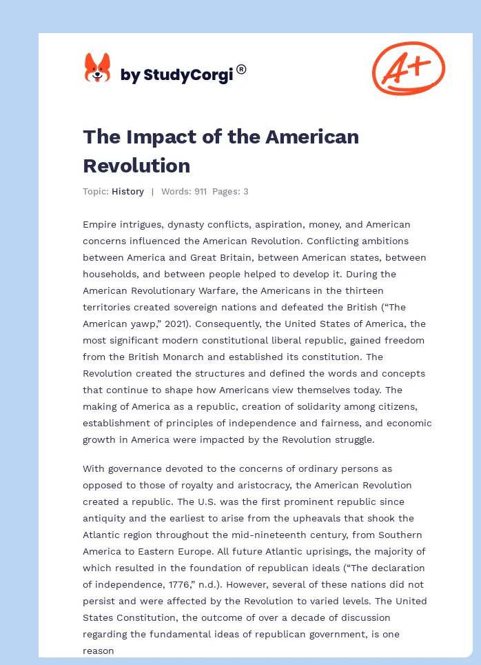 The Impact of the American Revolution. Page 1