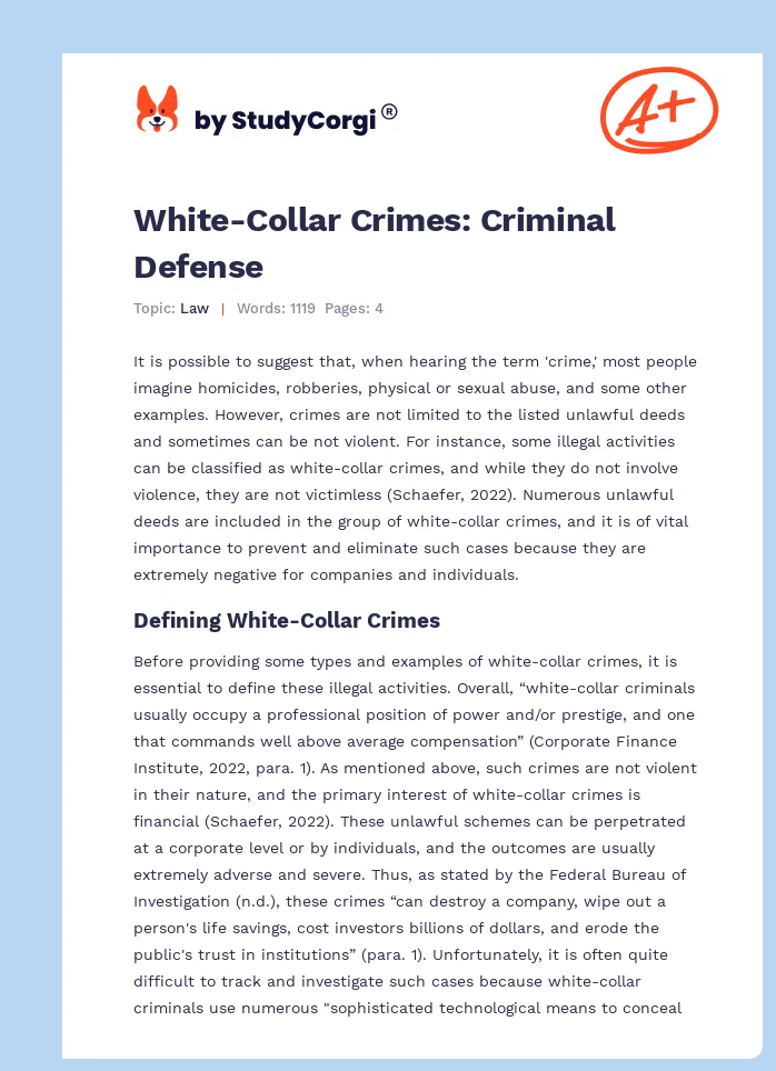 White-Collar Crimes: Criminal Defense. Page 1