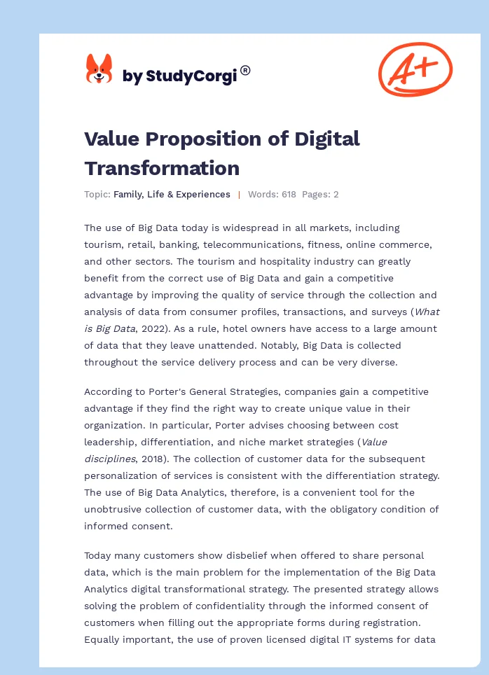Value Proposition of Digital Transformation. Page 1