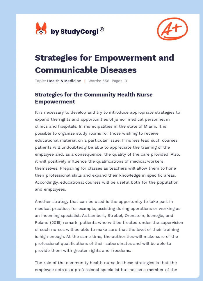 Strategies for Empowerment and Communicable Diseases. Page 1