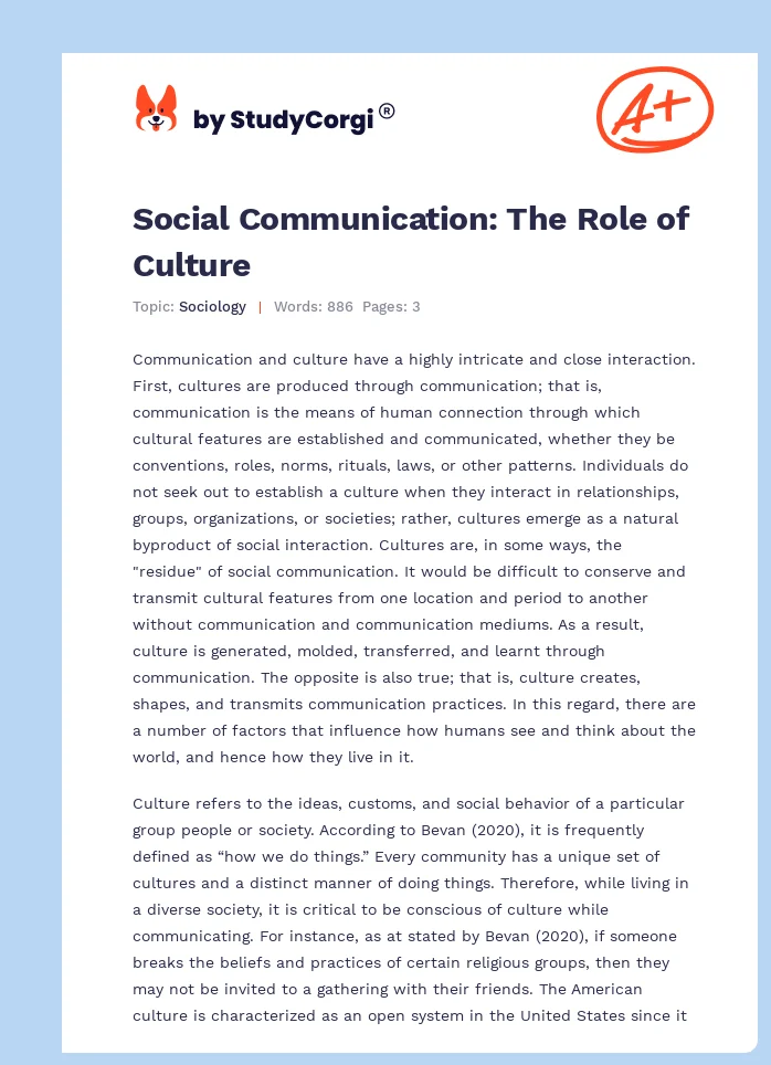 Social Communication: The Role of Culture. Page 1