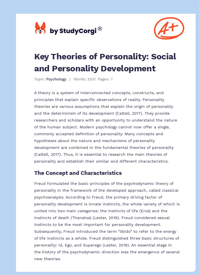Key Theories of Personality: Social and Personality Development. Page 1