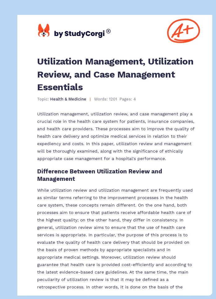 Utilization Management, Utilization Review, and Case Management Essentials. Page 1