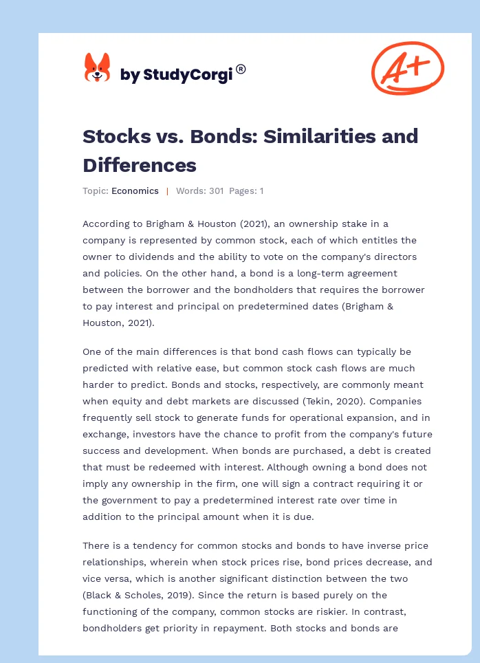 Stocks vs. Bonds: Similarities and Differences. Page 1
