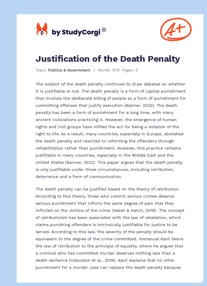 Justification of the Death Penalty. Page 1