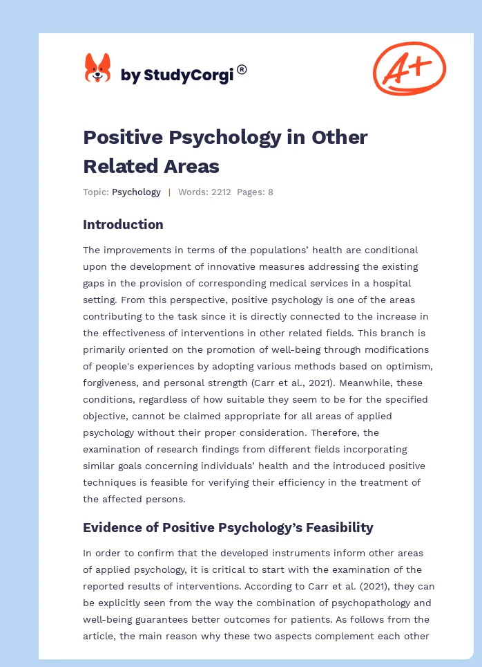 Positive Psychology in Other Related Areas. Page 1