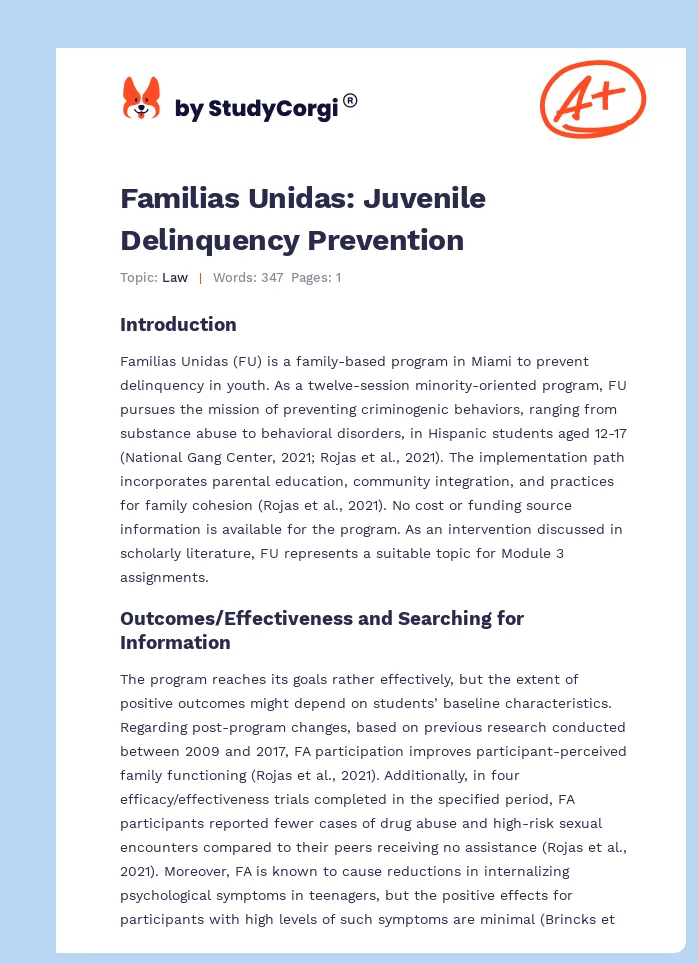 Familias Unidas: Juvenile Delinquency Prevention. Page 1