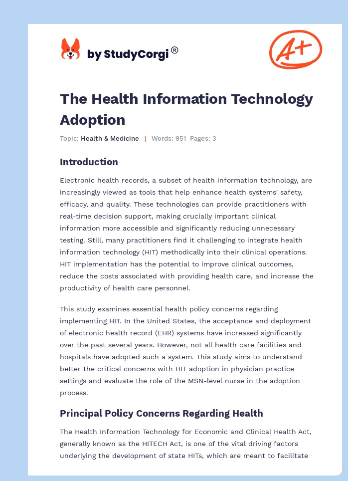 The Health Information Technology Adoption. Page 1